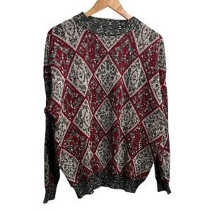 MCGREGOR Vintage Thick Knit Burgundy/Gray Grandpacore Pullover Sweater Men's XL